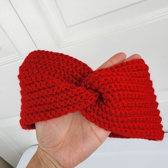 New Crochet Twisted Headband Ear Warmer Red Acrylic Yarn Handmade Handcrafted - Picture 3 of 5
